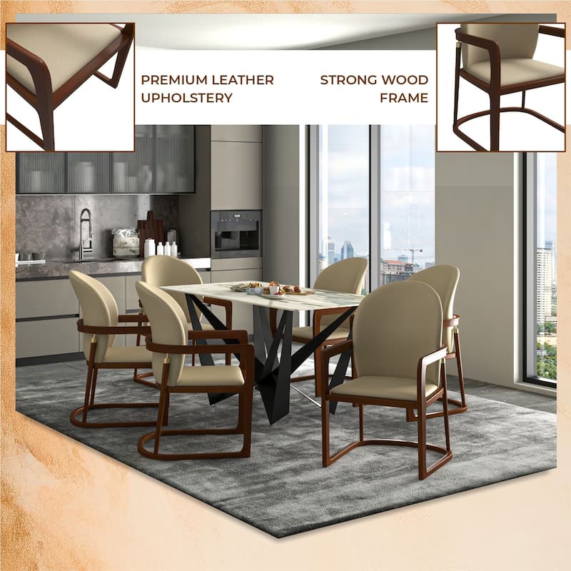 LeisureMod Svelta Modern Leather Dining Chair - Mid century Accent Arm Chair for Home Office Kitchen Dining Room