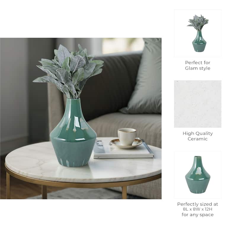 Stoneware Ceramic Decorative Vase with Glossy Drip Glaze Finish