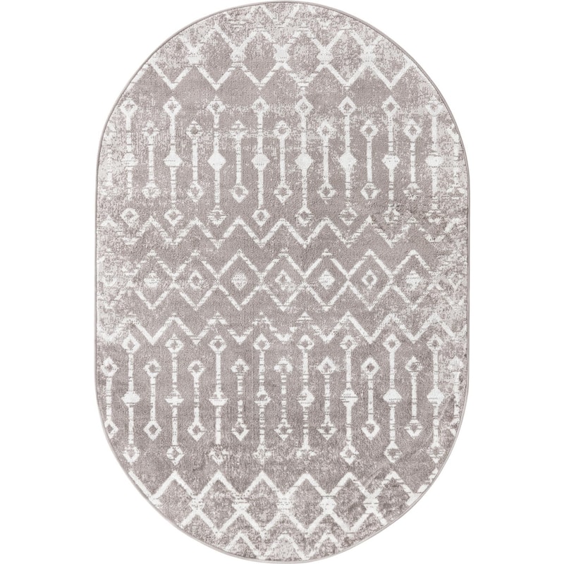 Contemporary Pico Collection Area Rug - 4'x6' Oval - Gray-Ivory