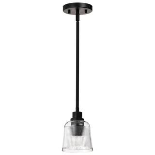 Grayson 1 Light Mini Pendant Matte Black Finish Clear Ribbed Glass - Matte Black