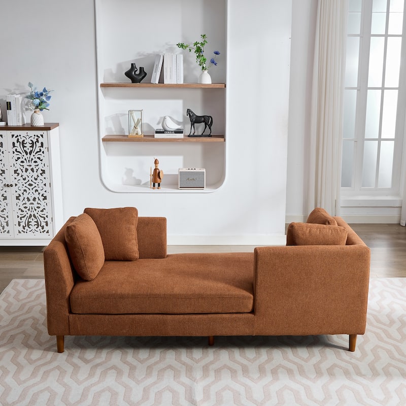 77.95"W Modern Double-Sided Upholstered Chaise Lounge, Sleeper Sofa Couch With 4 Throw Pillows, Daybed with Rubberwood Legs