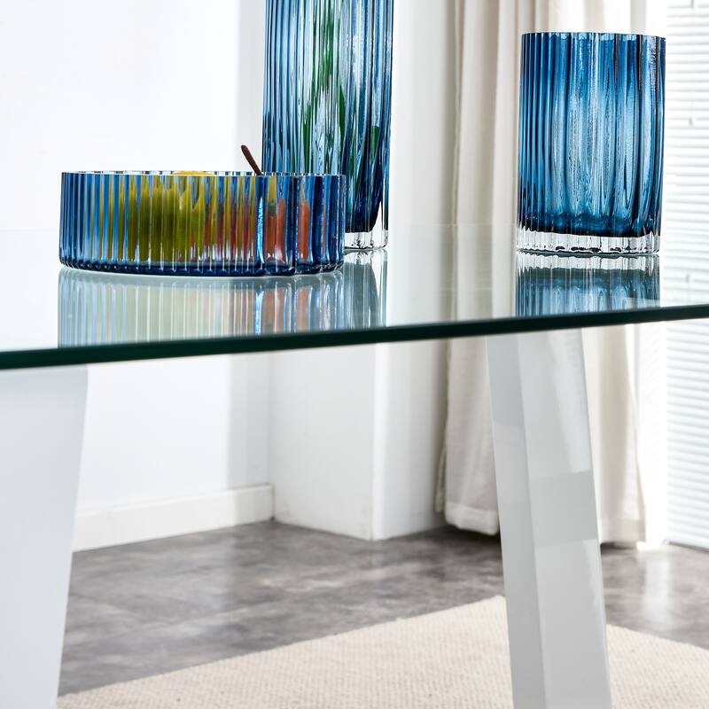 Seating 6-8 People, This Modern, With Tempered Glass Top And Mdf Stand