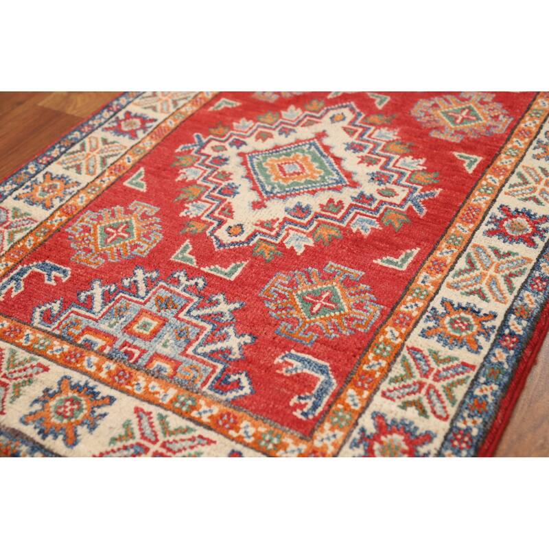 Traditional Kazak Oriental Foyer Rug Hand-Knotted Red Wool Carpet - 2'0"x 3'0"