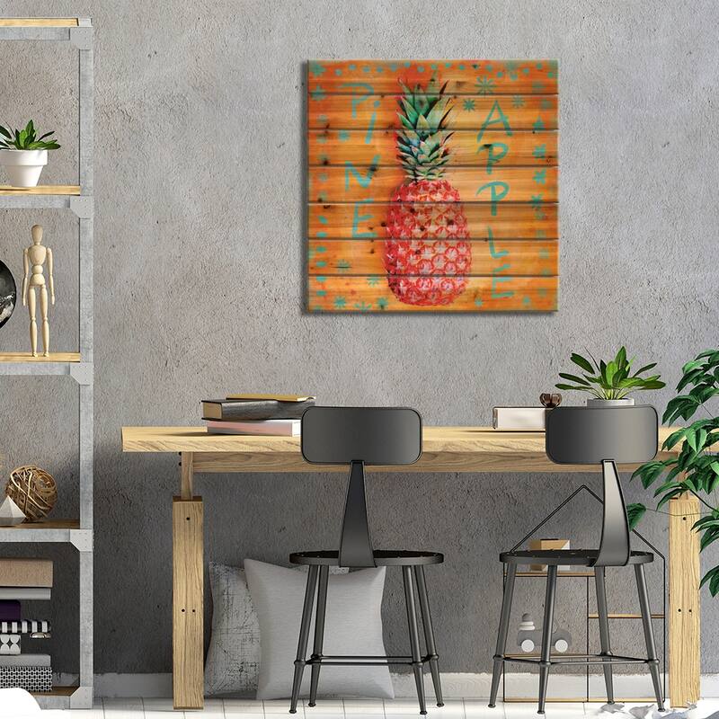 Summer Pineapple Print On Wood by Andrea Haase - Multi-Color
