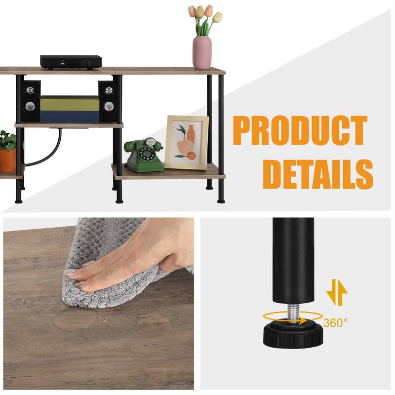 TV Stand for Living Room TV Media Entertainment Center with Power Outlets & Storage Shelf