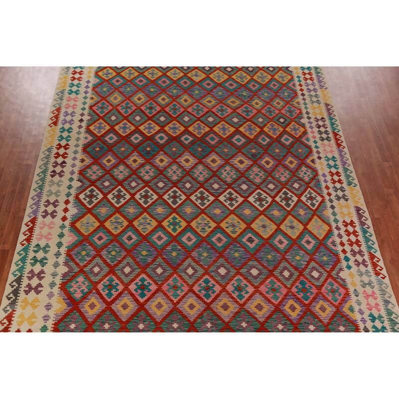 Trellis Kilim Oriental Large Rug Hand-Woven Wool Carpet - 10'3"x 16'2"