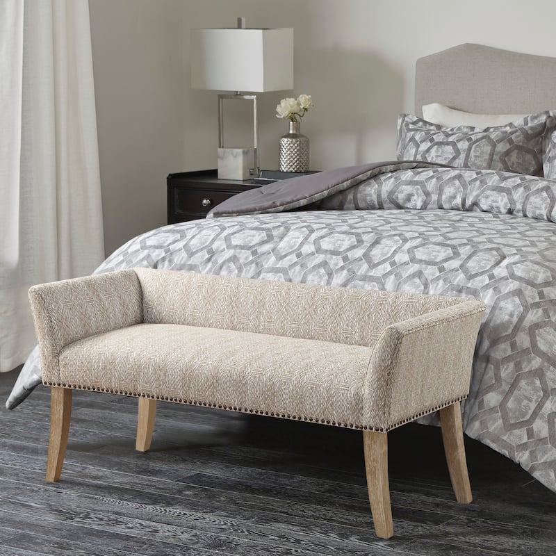 Madison Park Welburn 49.5" Upholstered Bench with Back & Wood Legs - Taupe Multi
