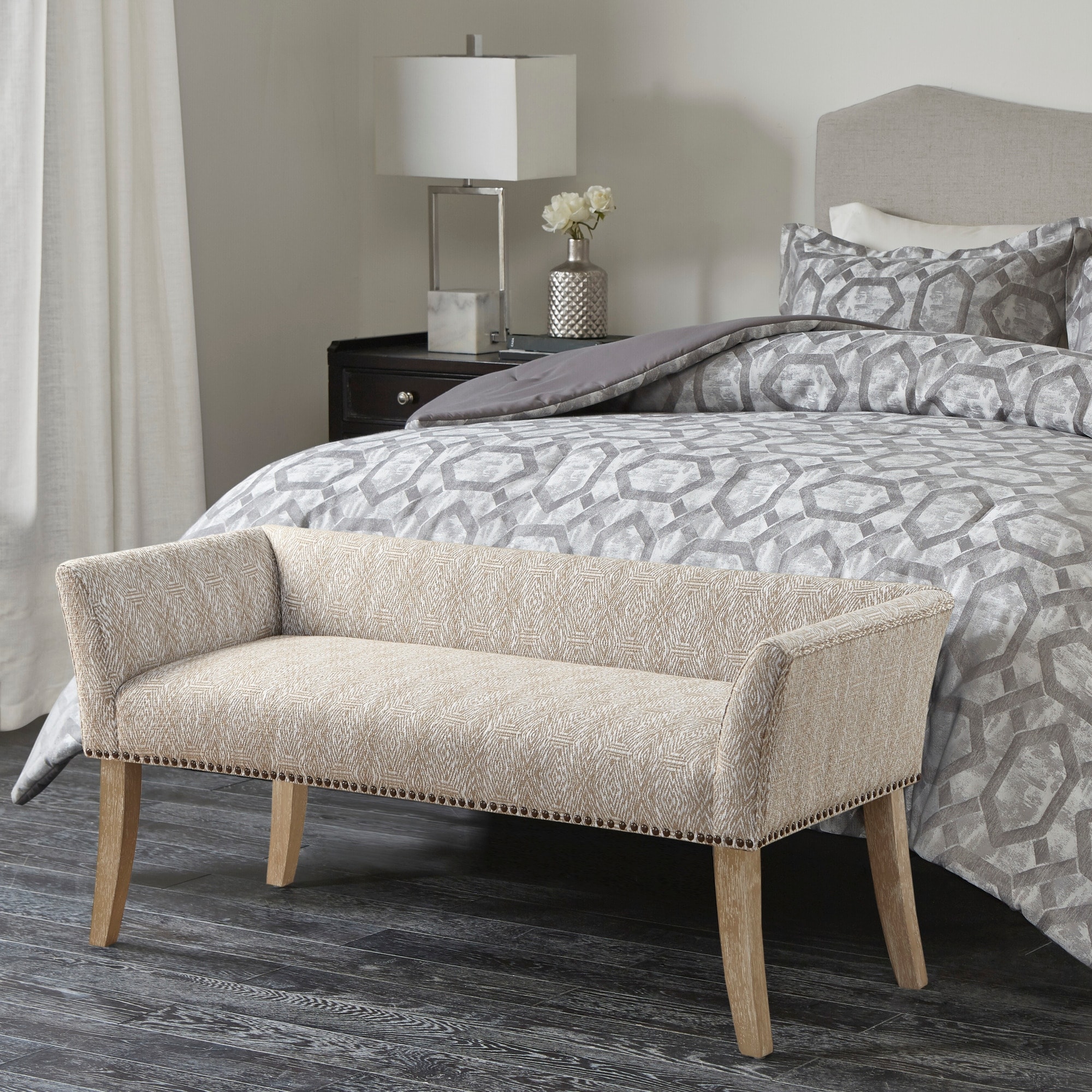 Madison Park Welburn 49.5" Upholstered Bench with Back & Wood Legs