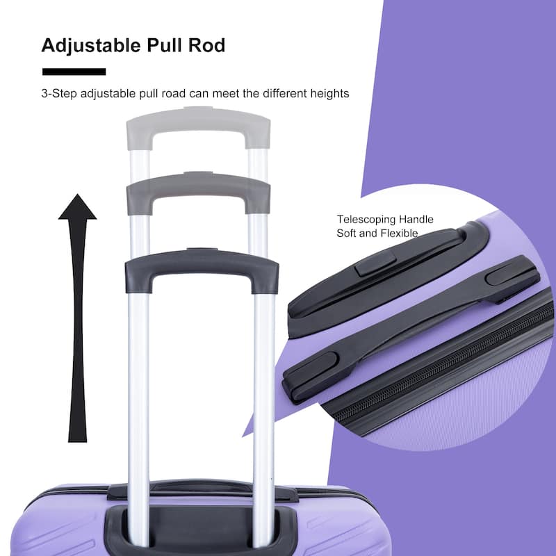 4-Piece, Modern Lightweight Luggage with Swivel Wheels and TSA Lock, for Boarding Travel, Light Purple