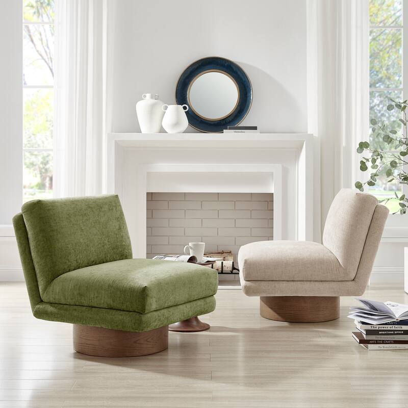NPD Furniture Zenda Fabric Swivel Accent Chair with Wooden Base