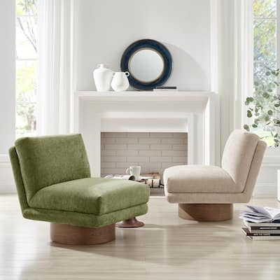 NPD Furniture Zenda Fabric Swivel Accent Chair with Wooden Base
