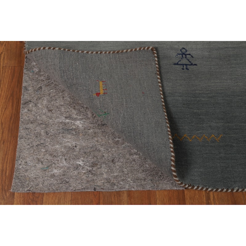 Gabbeh Oriental Rug Hand-Knotted Bedroom Grey Wool Carpet - 4'3" x 5'9"