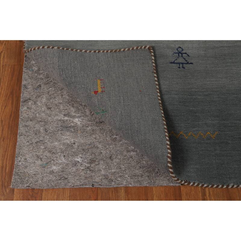 Hand Knotted Oriental 100% Wool Carpet Tribal Stripe Greys & Charcoal Gabbeh Area Rug - 5' 9'' X 4' 3''