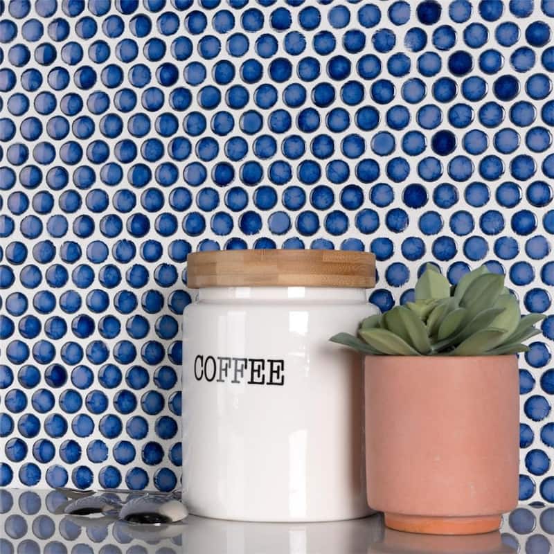 Merola Tile Hudson Penny Round Sapphire 11-7/8" x 12-5/8" Porcelain Floor and Wall Tile