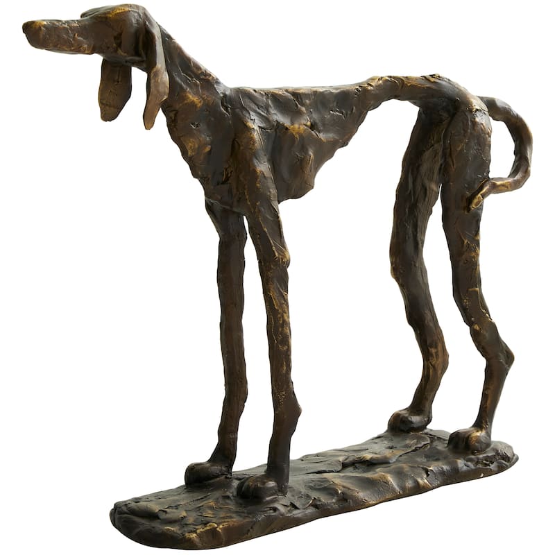 Bronze Polystone Distressed Slim Frame Dog Decorative Sculpture with Gold Accents