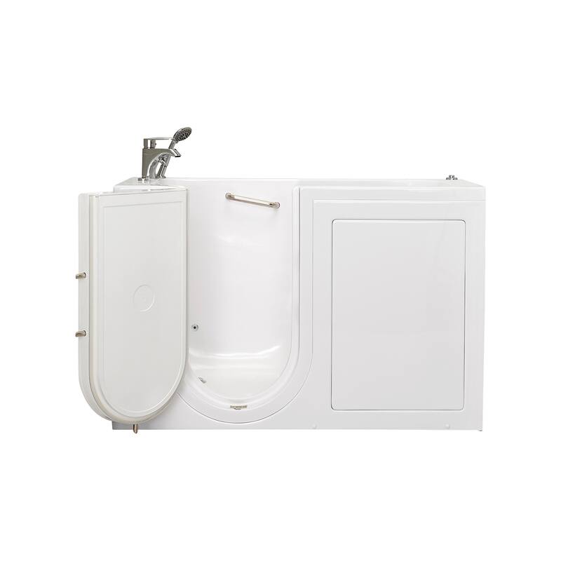 Ella Lounger 27"x60" Acrylic Hydro Massage Walk-In Bathtub with Outward Swing Door, 2 Piece Fast Fill Faucet, 2" Dual Drain