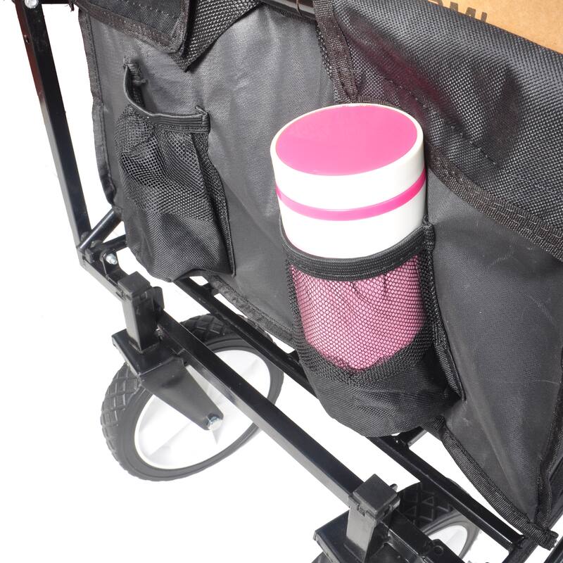 Folding Utility Wagon, Heavy Duty Steel Frame, 150lbs Capacity, Waterproof 600D Polyester, Adjustable Handle for Outdoor