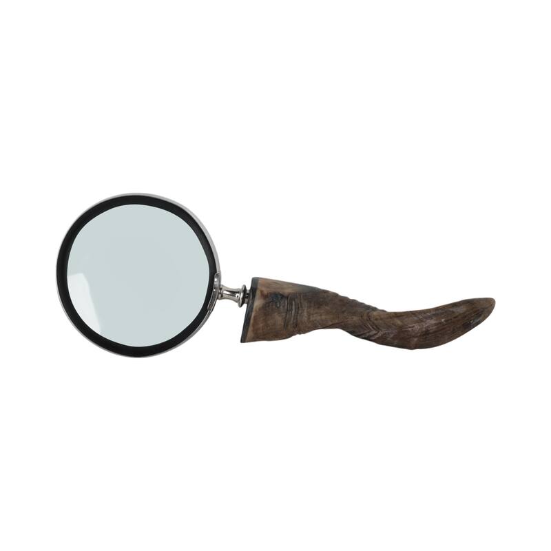 Glass Buffalo Horn Magnifying Glass Handcrafted Display - 2" Brown - 12" x 5" x 2"