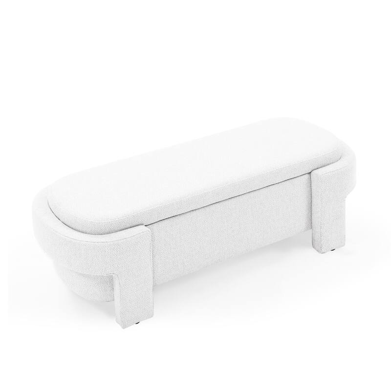 Oval Storage Bench End of Bed Storage Ottoman Benches Linen Fabric Upholstered Ottoman Bench w/ Large Storage Space for Bedroom