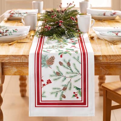 Winter Holiday Berry Fabric Table Runner - 13"x 70"