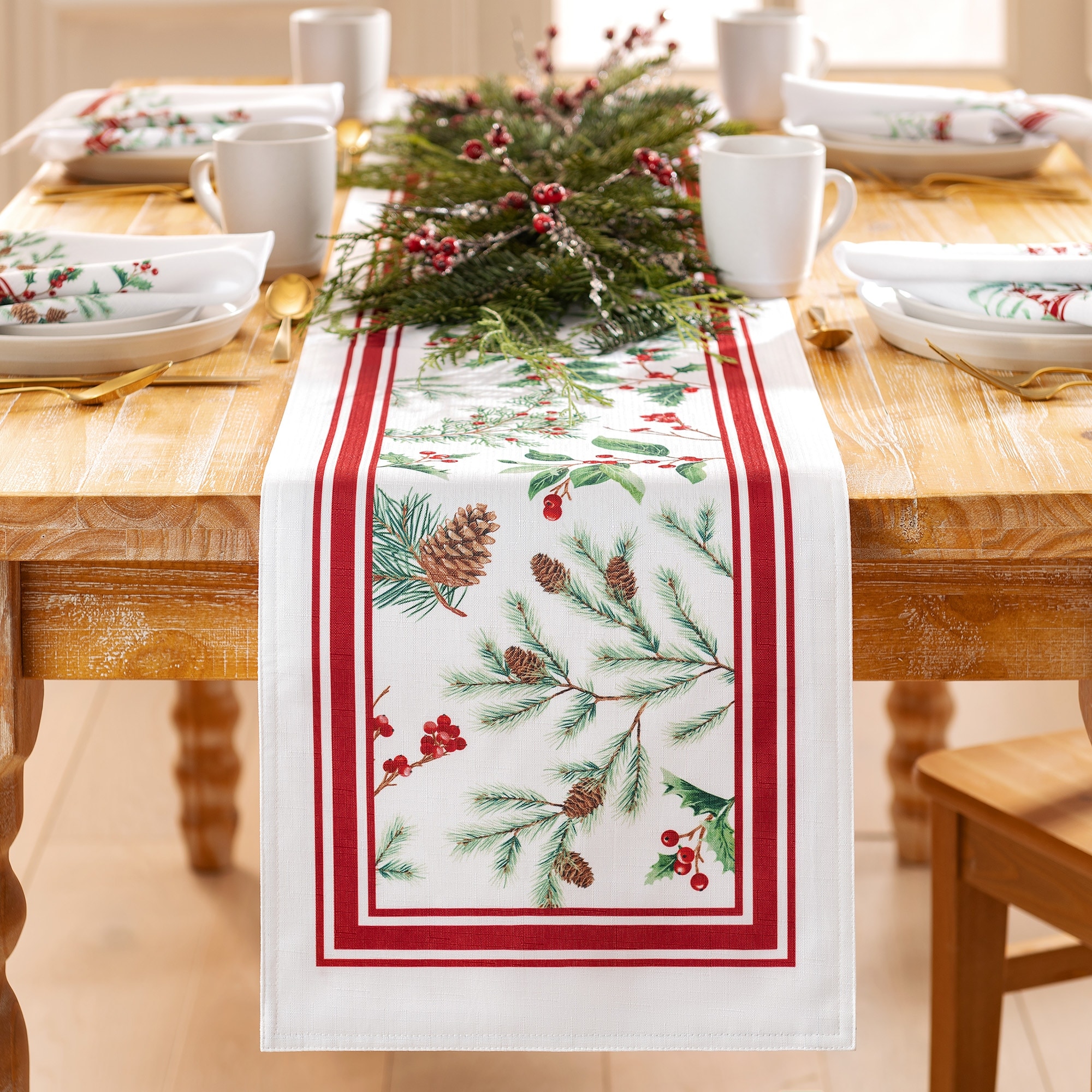 Winter Holiday Berry Fabric Table Runner - 13"x 70"