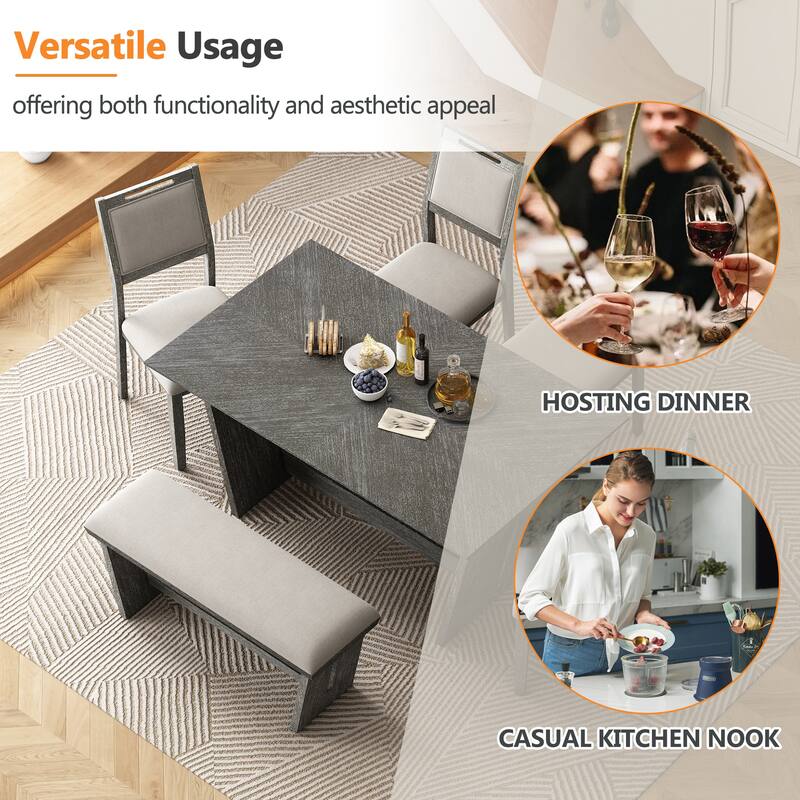 6-Piece Transitional Dining Set with 4 Chairs & Bench