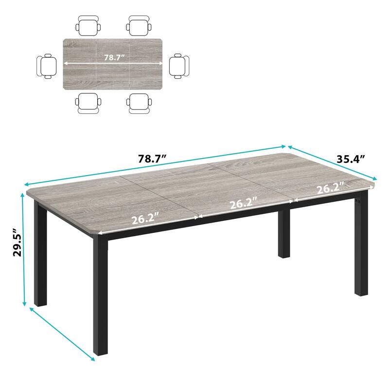 Dining Table for 6-8 People, 78.7" Rectangle Wood Kitchen Table