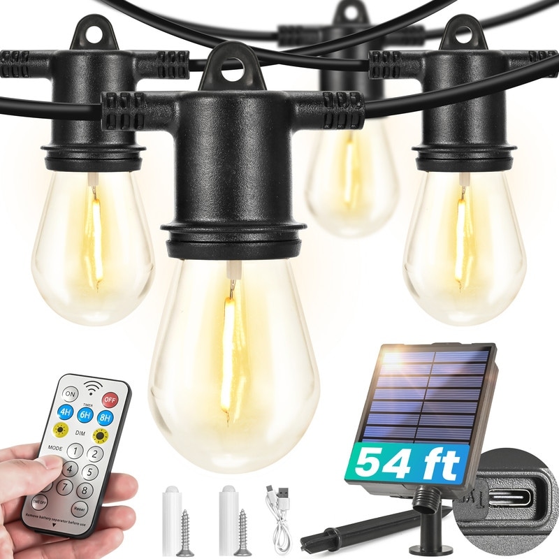 54FT Solar String Lights Outdoor Waterproof 16 LED Bulbs Bed Bath Beyond 42374443