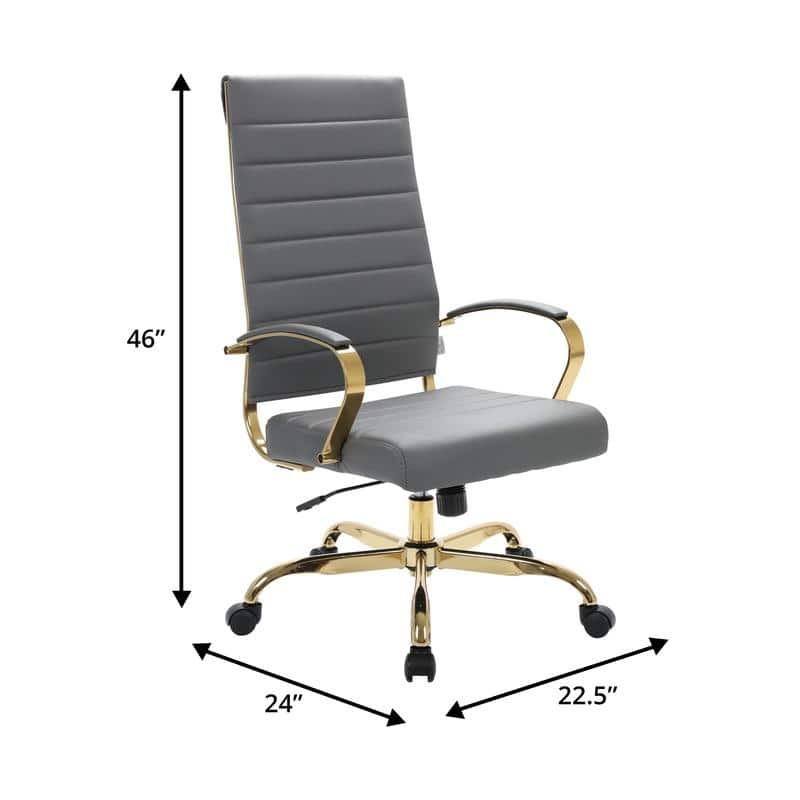 LeisureMod Benmar High-Back Leather Office Chair With Gold Frame - Red - 24.5"Dx22.5"Wx46"H
