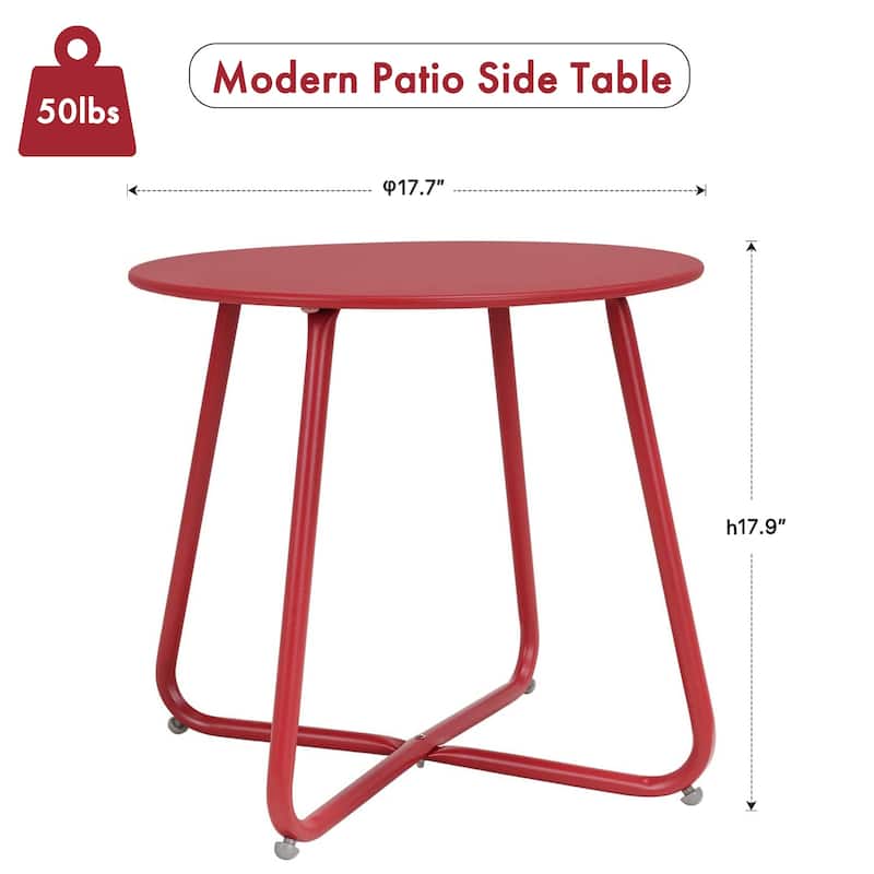 E-Coated Steel Side Table, Weather- Resistant Outdoor 18” Round End Table Accent Table for Bistro Balcony Apartment