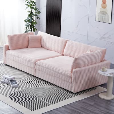 112-inch Pink Corduroy Sofa with Fashionable Design and Comfortable Features