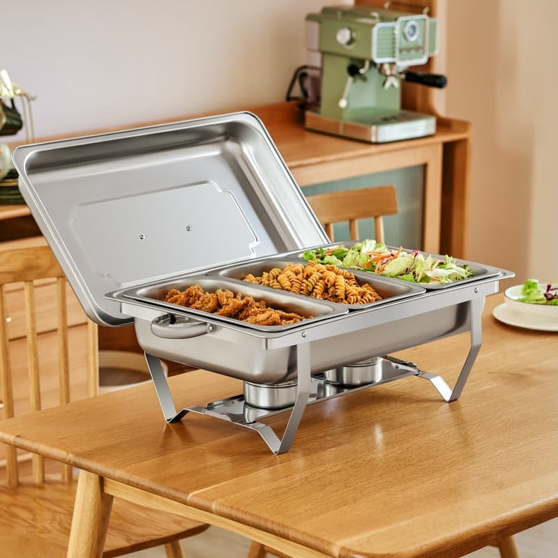 8QT 3-Pan Stainless Steel Rectangle Chafing Dish - 4 Piece