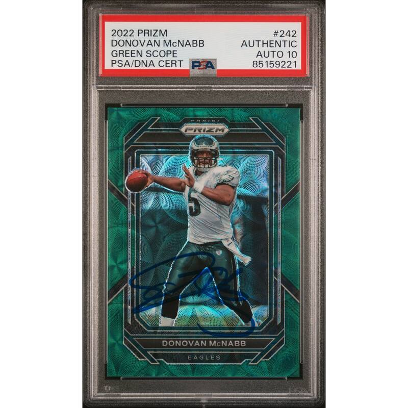 Donovan McNabb 2022 Panini Prizm Green Scope Card #242 Auto Graded PSA 10 2/75 - 8'6" x 11'6"