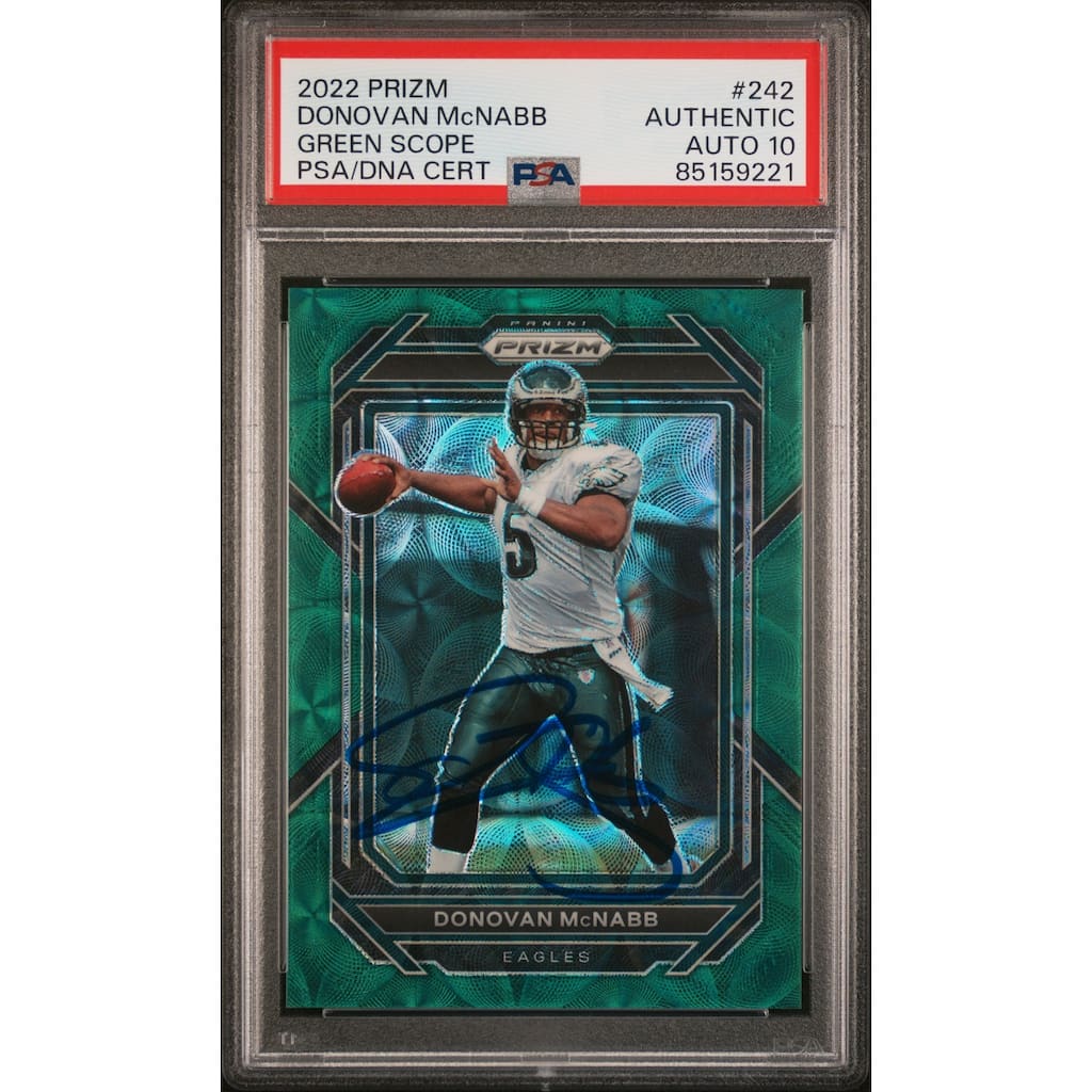 Donovan McNabb 2022 Panini Prizm Green Scope Card #242 Auto Graded PSA 10 2/75 - 8'6" x 11'6"