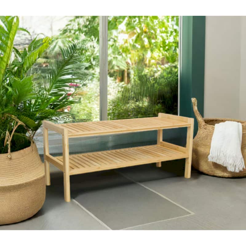 2 Tier Slatted Stackable Solid Bamboo Shoe Rack - 2-Tier