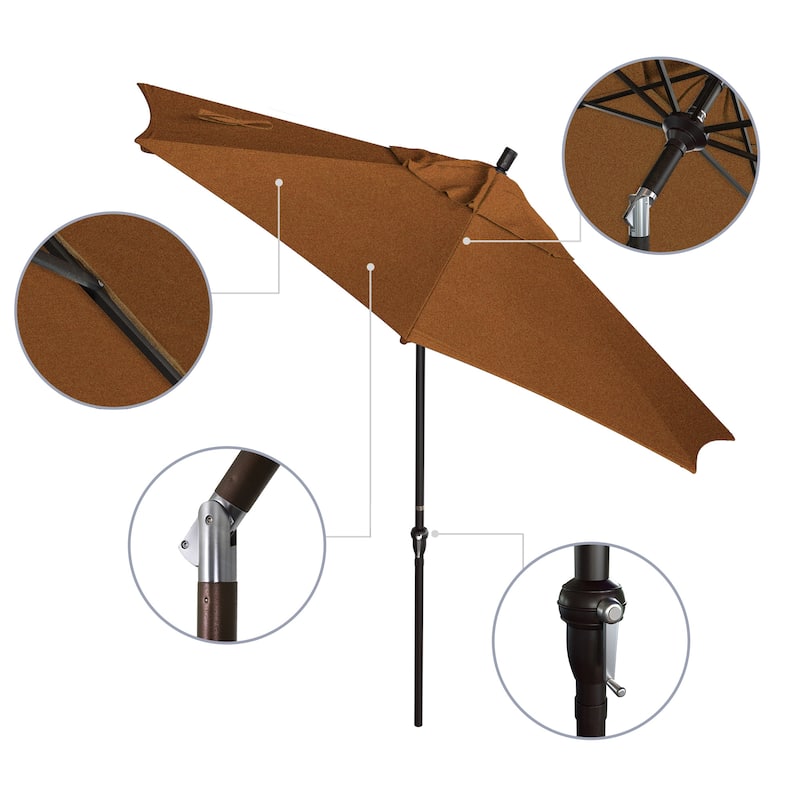 California Umbrella 9' Sunset Series Patio Umbrella Bronze Aluminum Frame and Ribs, Crank Lift Auto Tilt, Sunbrella Cilantro