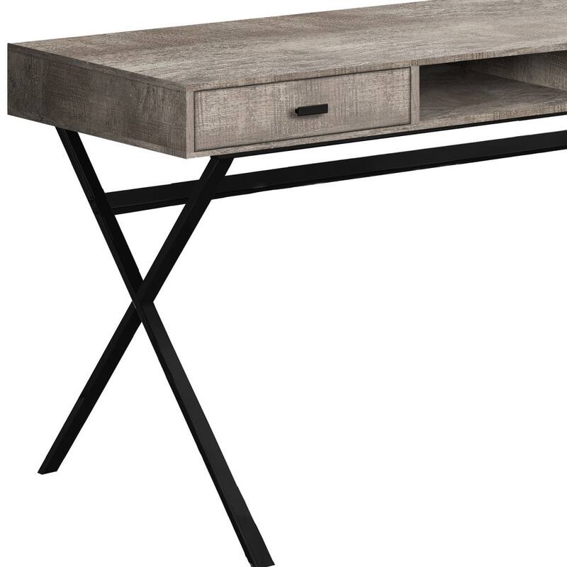 Taupe Wood Computer Desk with 2 Drawers and Black Metal Base