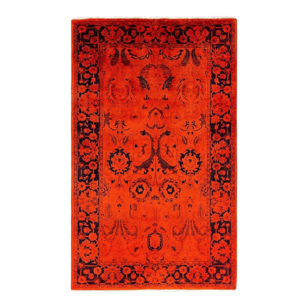 Overdyed, One-of-a-Kind Hand-Knotted Area Rug - Orange - 3' 2" x 5' 1"