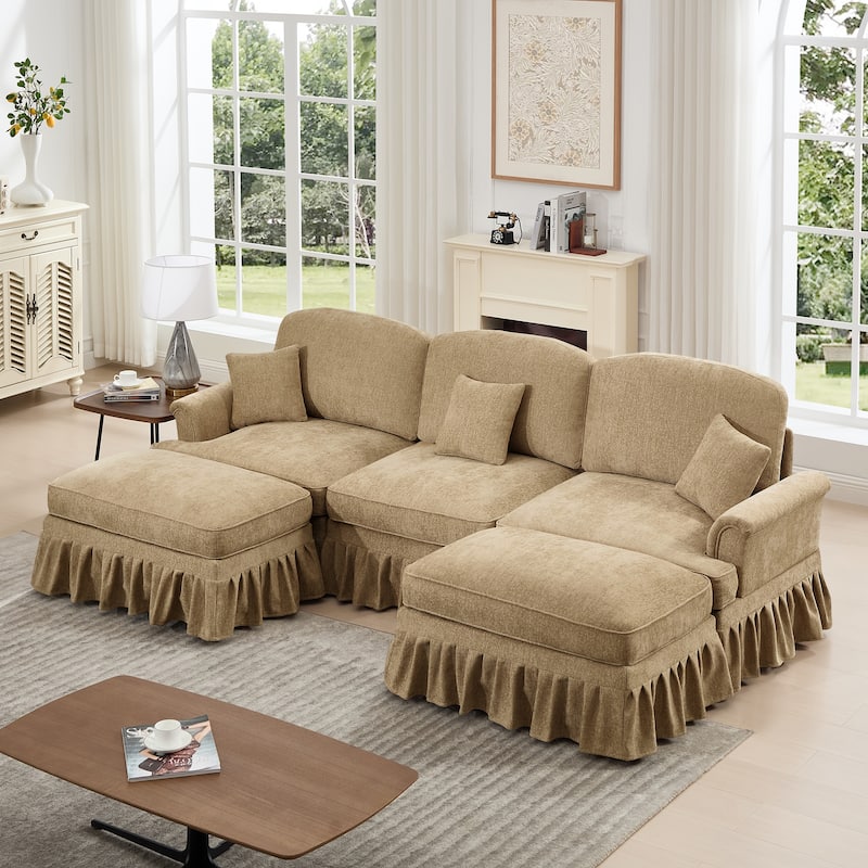 GDFStudio - Classic Modular U-Shaped Chenille 107" Sectional Sofa with Ottomans