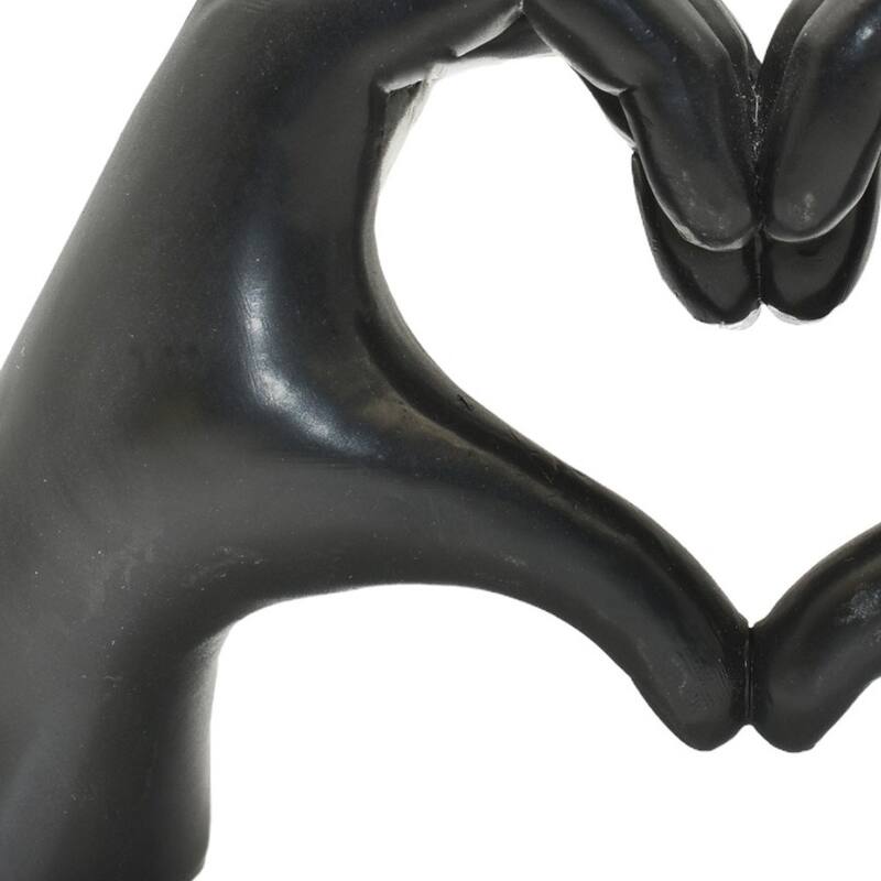 HomeRoots 4" Black Resin Heart Hands Tabletop Sculpture - 5.5 in. x 3.5 in. x 1.5 in.