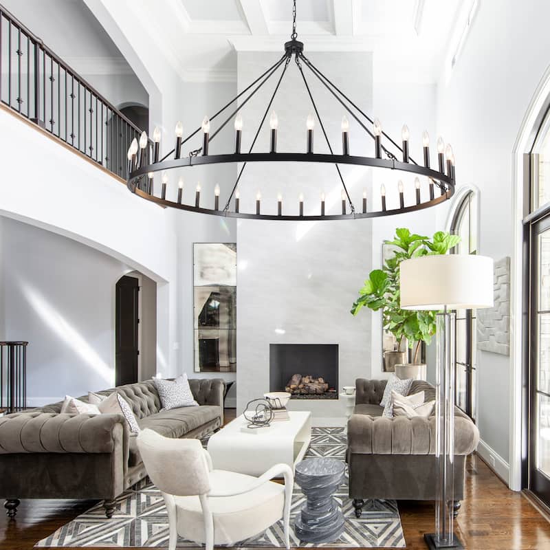 36-Light 47 in. Large Modern Farmhouse Candle Wagon Wheel Chandelier for Living Room