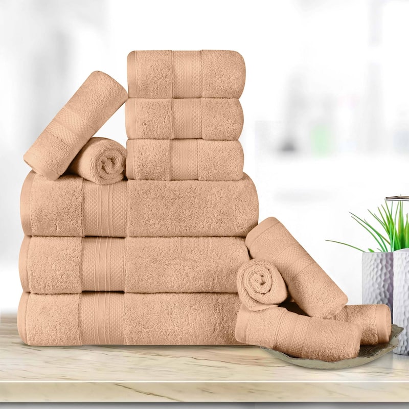 Superior Turkish Cotton 12 Piece Solid Plush Heavyweight Towel Set - Hazelnut