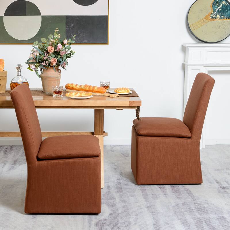 KINWELL 21" Performance Fabric Upholstered Dining Side Chair with Casters (Set of 2)