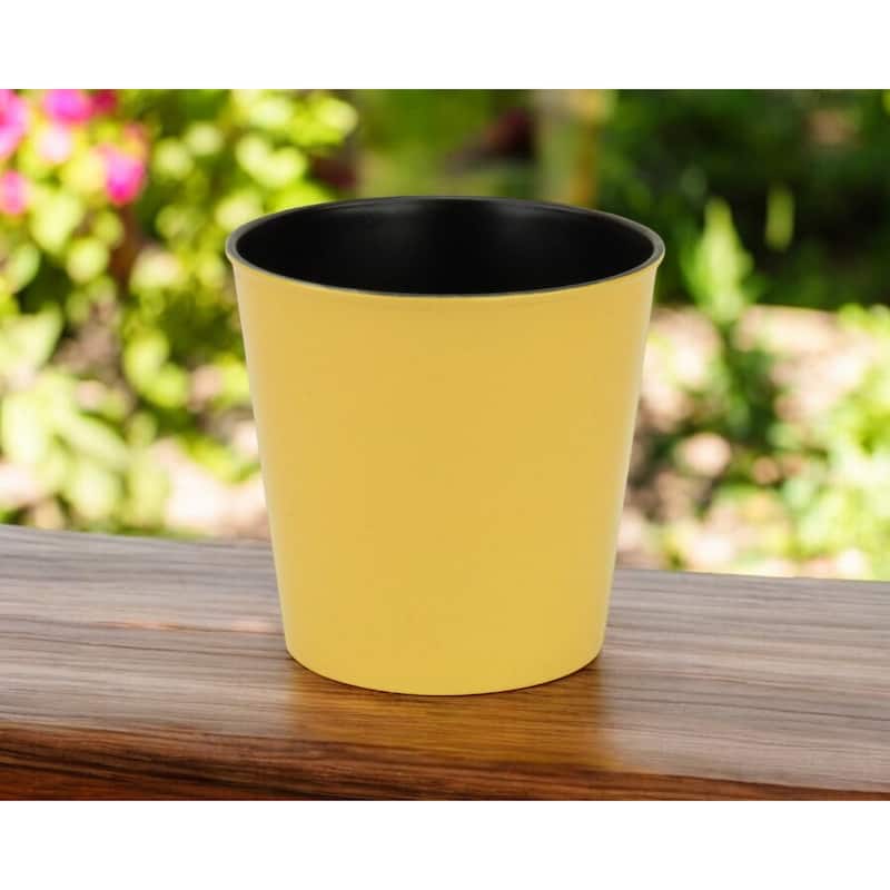 HomeRoots 7" Yellow Recycled Plastic Indoor Outdoor Round Pot Planter - Yellow