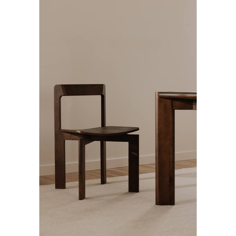 NADAAL STUDIOS Elowar Dining Chair, Solid Kiln-Dried White Ash Frame with Veneer Seat, Walnut Stained Ash - Set of 2
