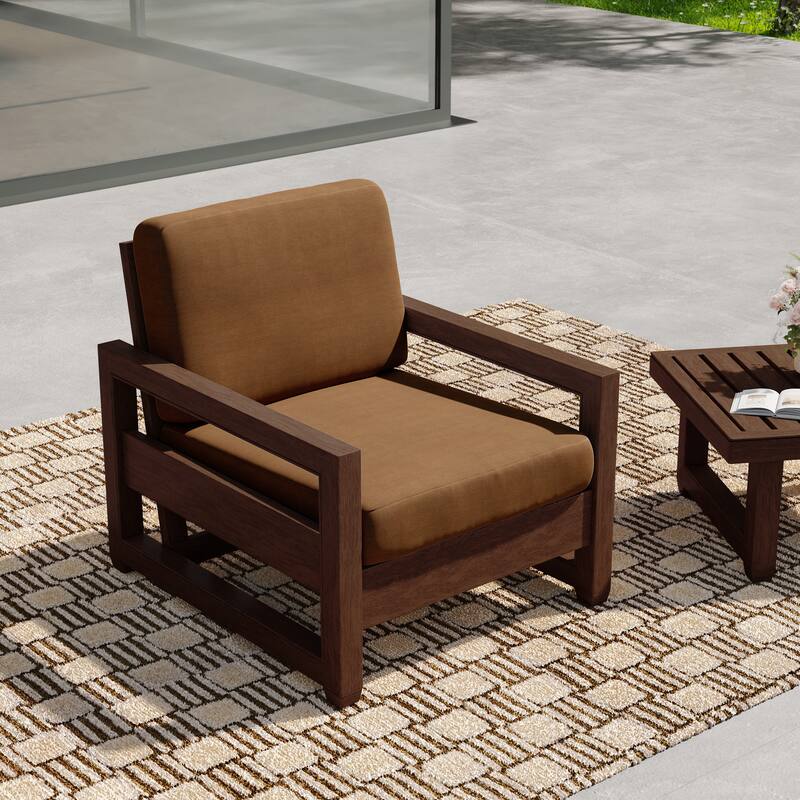 Patio Teak Wood Outdoor Arm Chair with Cushion