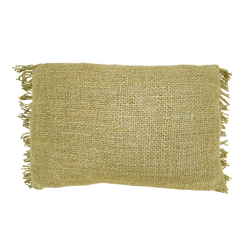 Fringe Throw Pillow - 16"x24" - Feather Down - Olive
