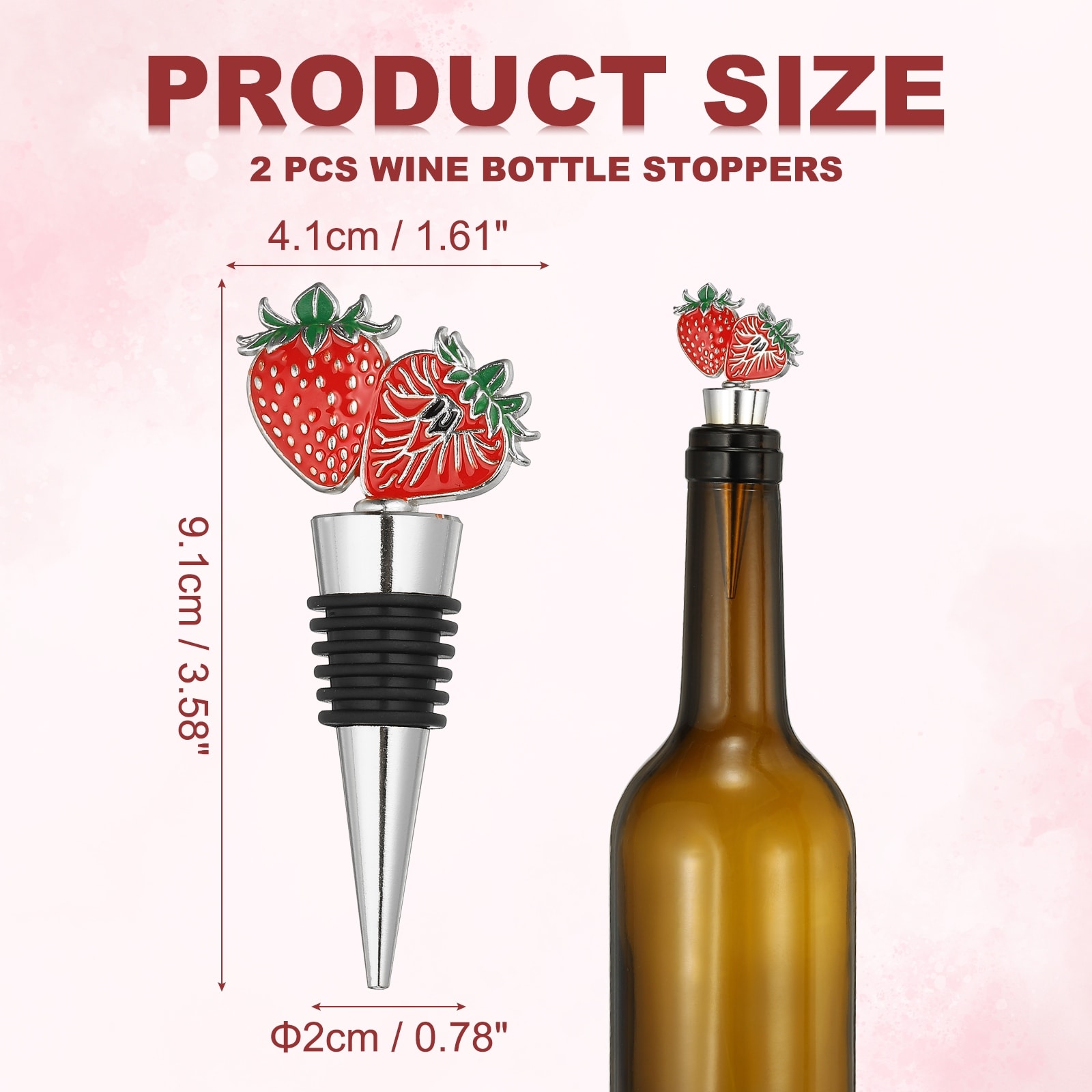 2 Pcs Strawberry Shape Reusable Wine Bottle Stoppers for Wine Beverage - 3.58 inch