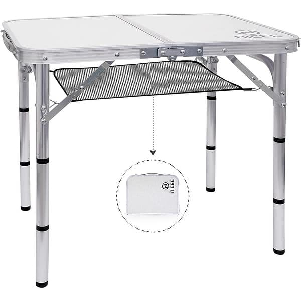 Folding Card Table Adjustable Height, Portable Camping Table Lightweight  Aluminum, with Carry Handle for Outdoor, Beach - On Sale - Bed Bath &  Beyond - 35638948