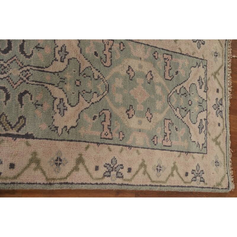 Green Oushak Oriental Runner Rug Handmade Wool Carpet - 2'6"x 10'2"